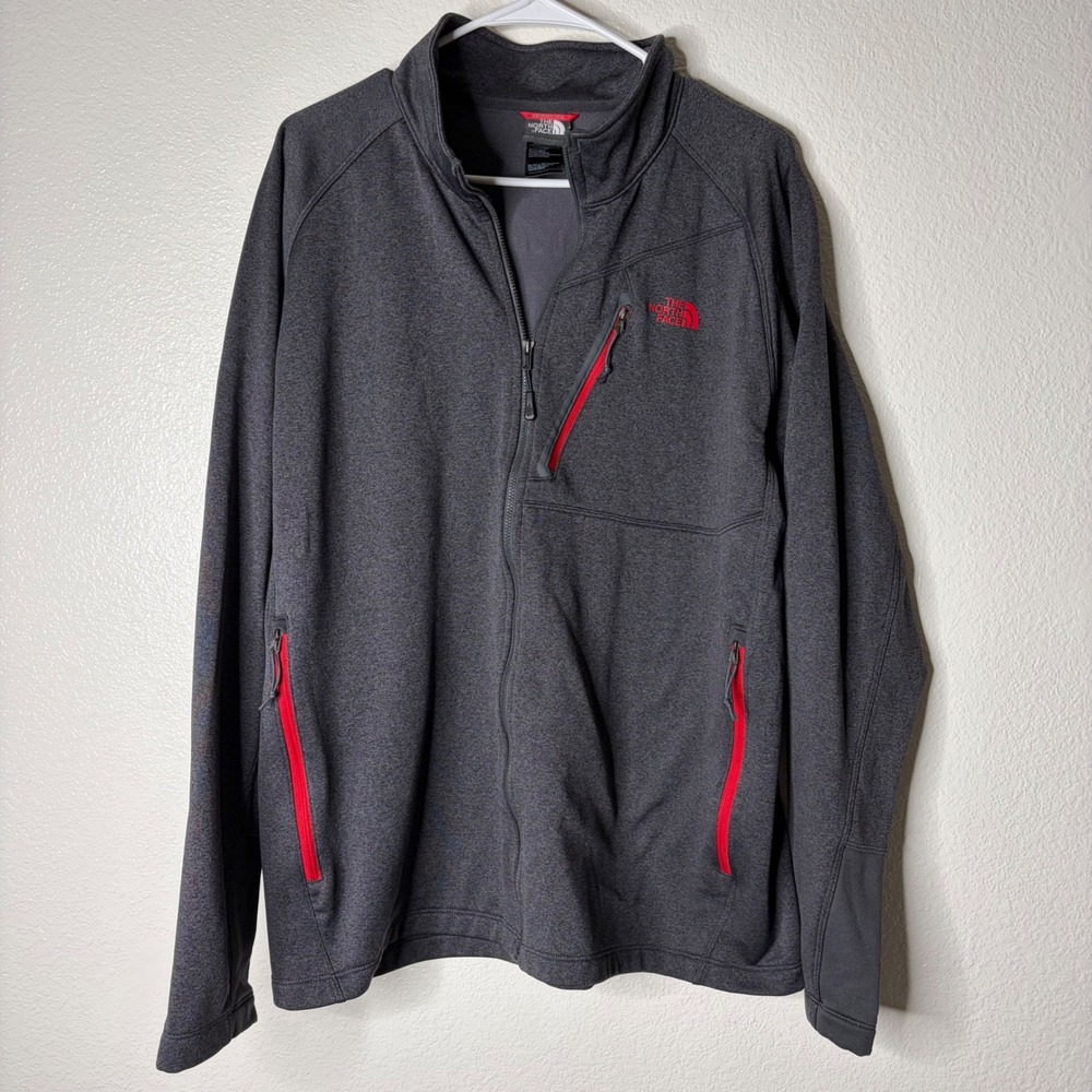 The North Face Mens XL Full Zip Fleece Jacket Charcoal Grey Red Logo CY451 S15